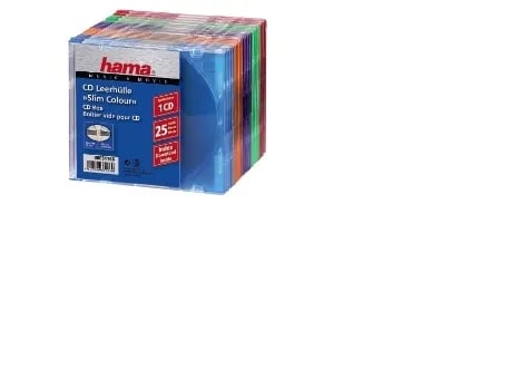 Hama CD Slim Box Pack of 25, Coloured, 1 levyt, Monivärinen, Muovi, 145 mm, 131 mm, 125 mm