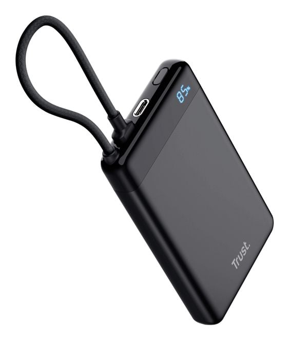 TRUST Powerbank Fiera, 10000 mAh, kaapelilla, 2x USB-C, musta