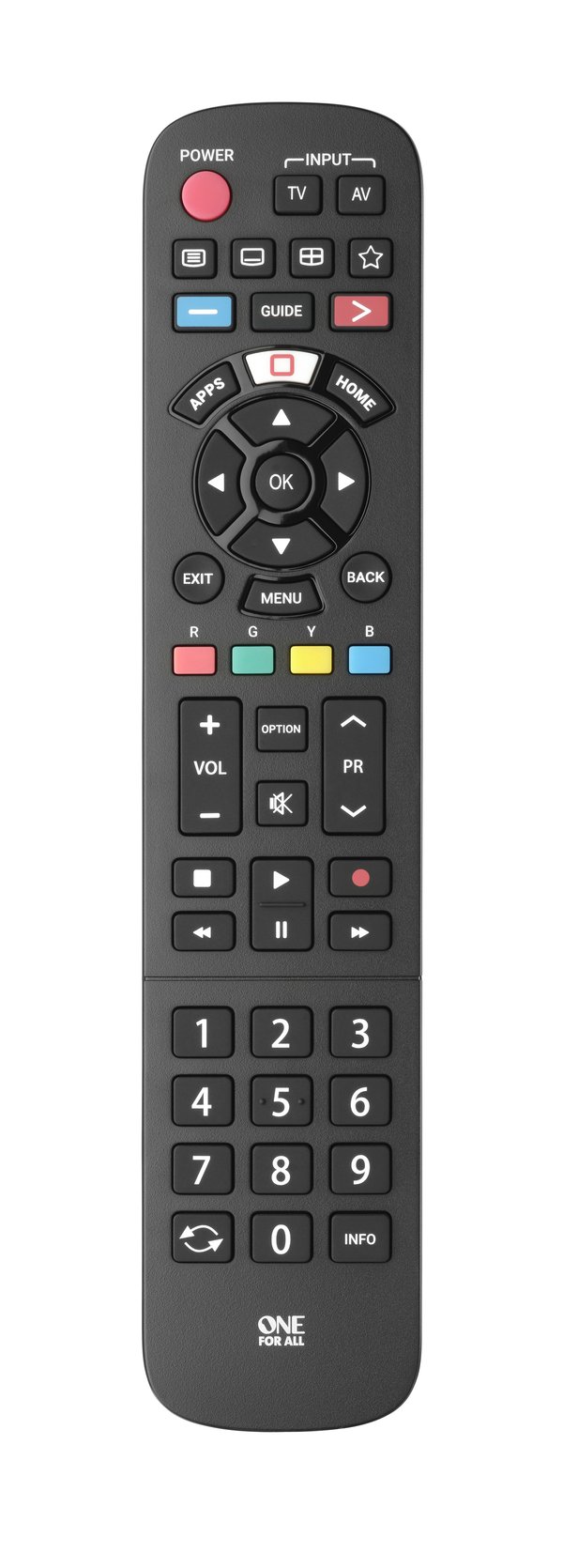 One For All TV Replacement Remotes Panasonic-television vaihtokaukosäädin, TV, IR Langaton, Painikkeiden painaminen, Musta
