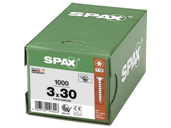 SPAX 1191010300305 Träskruv 3 mm 30 mm T-STAR Plus Stål WIROX 1000 st
