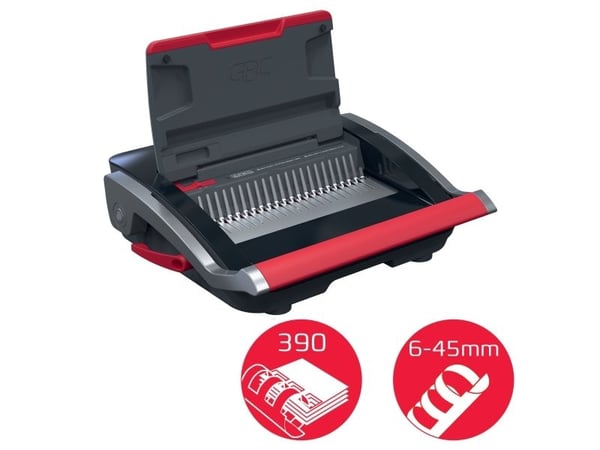 GBC CombBind® CB25 manuell innbindingsmaskin, kapasitet 390 A4-ark Svart