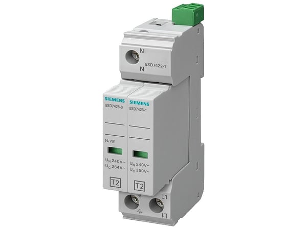 Siemens Overspenningsavleder C TYPE 2 2P 20kA 350V 1+1 smalt arrangement med signalkontakter 5SD7422-1