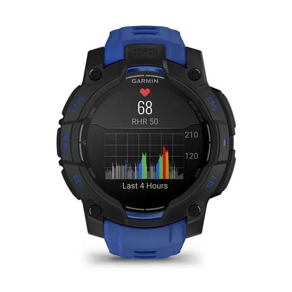 Garmin Instinct® 3 - 45 mm, AMOLED svart med utskiftbar silikonrem 22 mm Bolt Blue