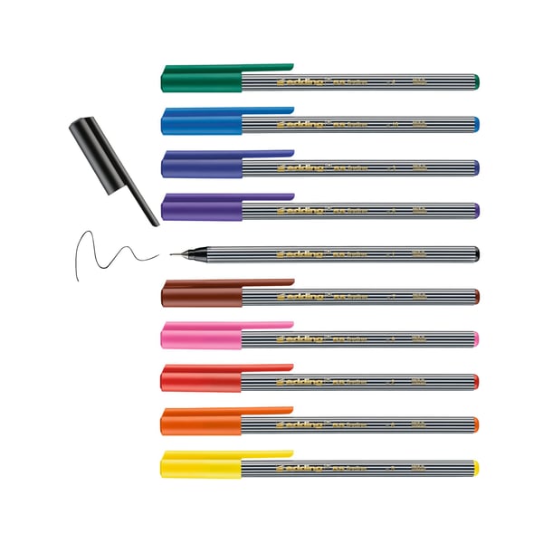 Edding 55, Svart, Röd, Blå, Grön, Gul, Orange, Brun, Violett, Rosa, Ljusblå, Fin, 0,3 mm, 140 mm, 14 mm, 175 mm