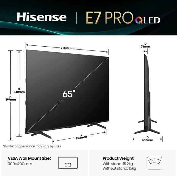 Hisense 65E7Q PRO QLED-TV 65" 4K Ultra HD, svart