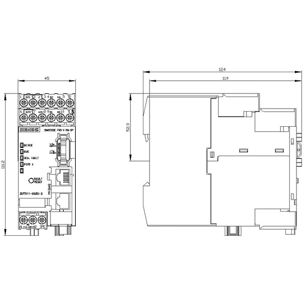Siemens 3UF70111AU002 3UF7011-1AU00-2 Moottorinohjausyksikkö, 131 mm, 54 mm, 134 mm, 336 g, 1 kpl