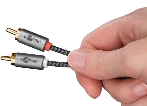 Goobay 65285, 3.5mm, Hankjønn, 2 x RCA, Hankjønn, 1 m, Svart, Sølv