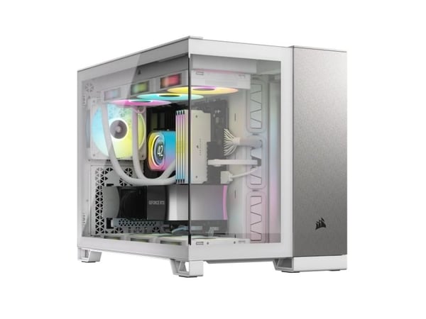 CORSAIR 2500X - Mid tower - micro ATX - genomskinlig sidopanel (härdat glas) - ingen strömförsörjning (ATX) - satingrått aluminium, vit - USB/ljud