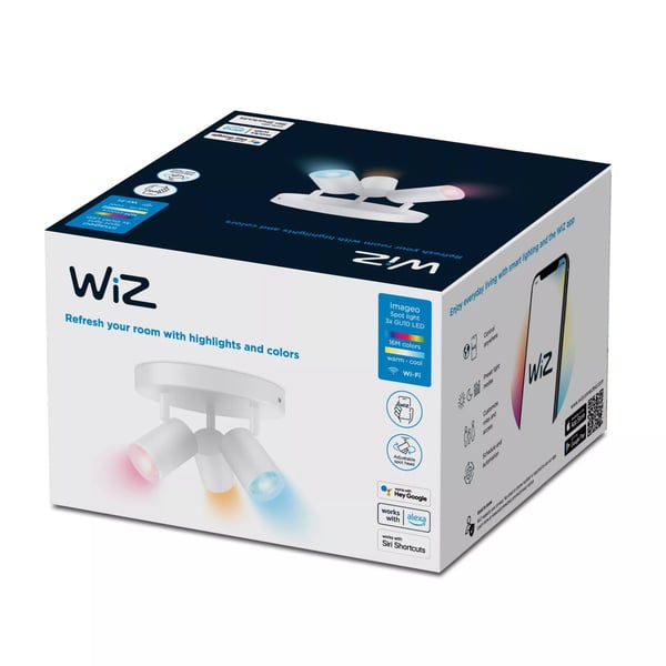 WiZ infälld spotlight Imageo Round vit 3 spots - Smart LED - färgat & vitt ljus - GU10 - 3x 5W - Wi-Fi