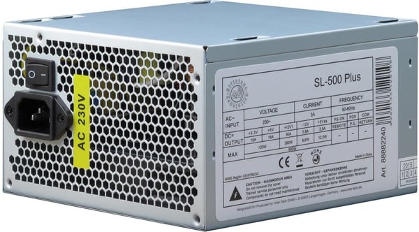 Inter-Tech SL-500 Plus, 500 W, 230 V, 50 - 60 Hz, 3 A, Aktiivinen, 120 W