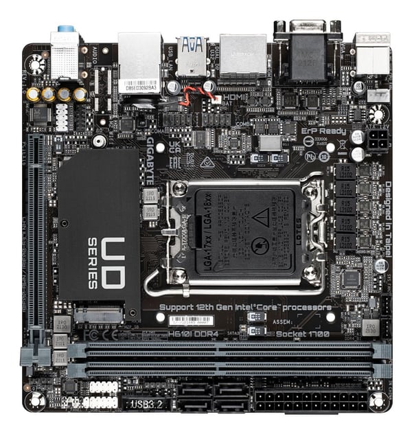 GIGABYTE H610I DDR4, Intel, LGA 1700, Intel® Celeron®, Intel® Core™ i3, Intel® Core™ i5, Intel® Core™ i7, Intel® Core™ i9,..., LGA 1700, 64 GB, DDR...
