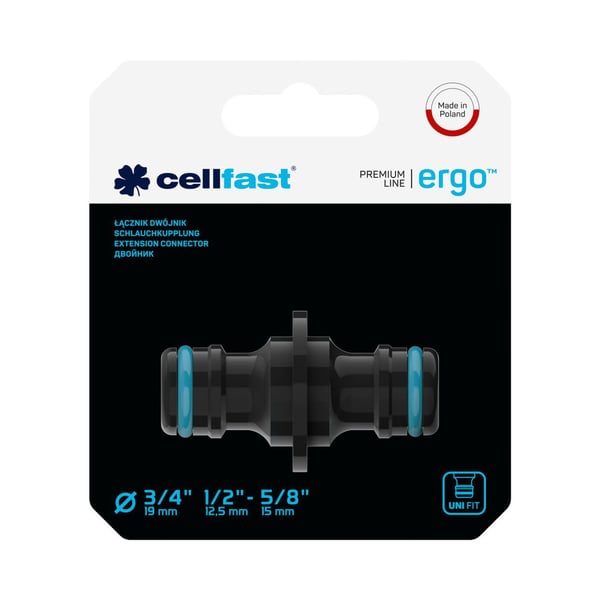 CELLFAST 53-200, Slangekontakt, 3/4 5/8 1/2 3/8", Hankjønn/hankjønn, Sort