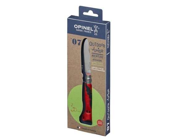 Opinel N°07, Slip joint knife, Camper/scout, Drop point, Stainless steel, Polyamide, Red