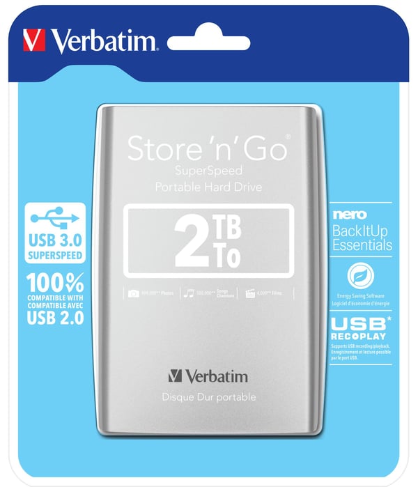 Verbatim Store 'n' Go 53189 extern hårddisk 2 TB 2,5" USB 3.0, silver