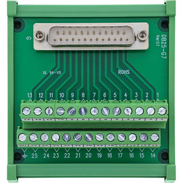 InLine 92502I, Terminal block / D-Sub 25, Grønn, Hunkjønn/Hunkjønn, 26/18, 300 V, 10 mO