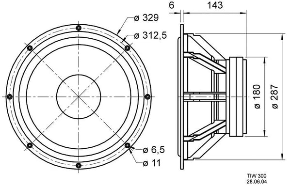 Visaton TIW 300, Bassokaiuttimen kaiutinelementti, 300 W, Pyöreä, 600 W, 8 O, 0 - 4000 Hz