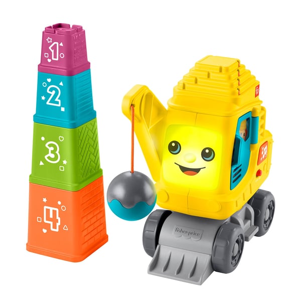 Fisher-Price Count & Stack Crane -rakennuslelu ja rakennuspalikat, ääniä ja valoja, monikielinen versio, 0,75 vuosi/vuosia, Tuottaa ääntä, Tarvitse...