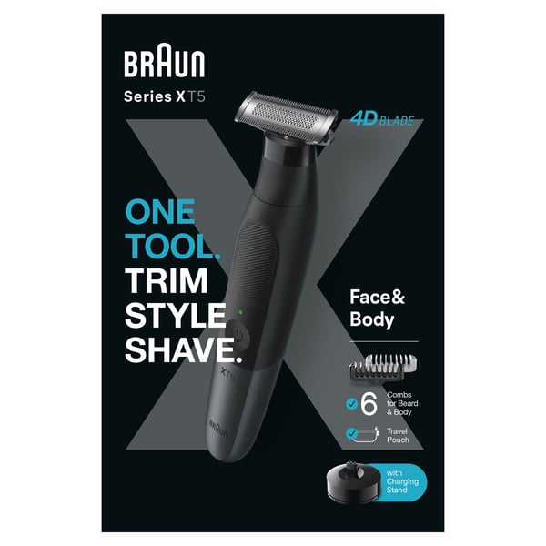 Braun Series X XT5300 skäggtrimmer 6 längdsteg våt och torr, svart/silver