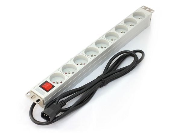 DIGITUS Professional A-19-STRIP-4-IMP - Strømfordelingslist (kan monteres i rack) - AC 250 V - inngang: IEC 60320 C14 - utgangskontakter: 9 (power ...