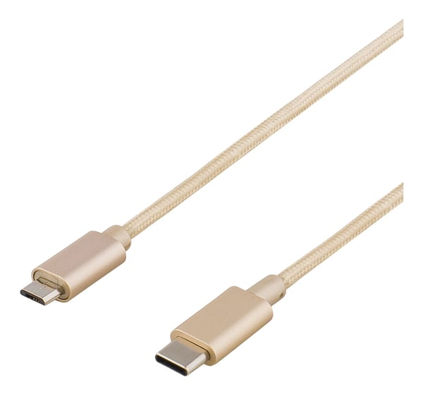 DELTACO Prime USBC-1250 - USB-kabel - USB-C (hane) till mikro-USB typ B (hane) - USB 2.0 - 1 m - guld