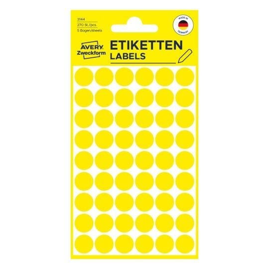 Avery Zweckform - Gul - 12 mm runde 270 etikett(er) (5 ark x 54 runde etiketter)