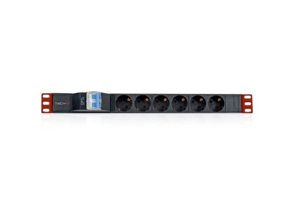 Techly I-CASE STRIP-61UD, Grunnleggende, 1U, Enkelfaset, Horisontal, Aluminium, Sort, Rød
