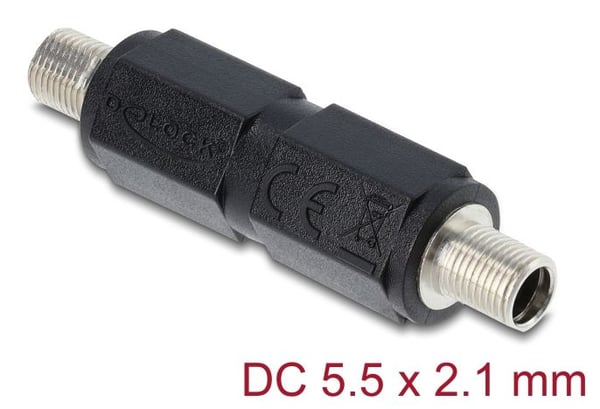 Delock ontto pistotulppasovitin DC 5,5 x 2,1 mm pistorasiaan, jossa on suora kierre