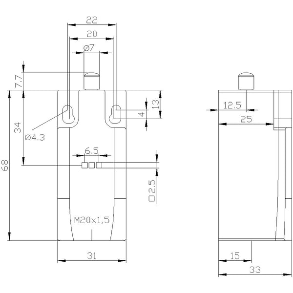 Siemens 3SE52323LC05 3SE5232-3LC05 Asentokytkin 6 A, kuparinen iskuri, tefloninen iskuri, IP65, 1 kpl, muovi, IP65, 45 mm, 42 mm, 97 mm, 74 g