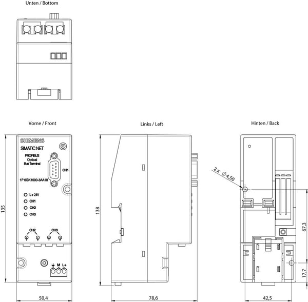 Siemens 6GK15003AA10 6GK1500-3AA10 buss-anslutningsmodul 12 MBit/s