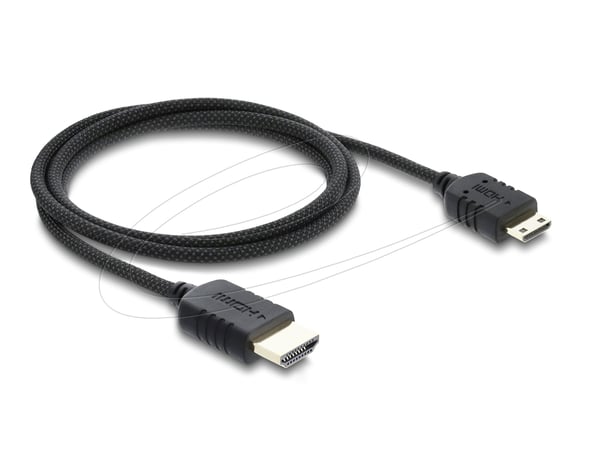 Delock - High Speed - HDMI-kabel - HDMI hann til 19-stifts Mini-HDMI hann - 1 m - tredobbeltskjermet koaksial - svart - 8 K 60 Hz (7680 x 4320) stø...