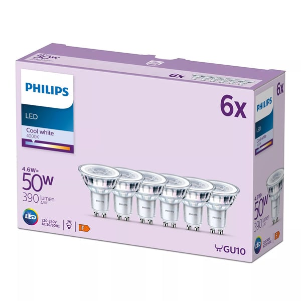 Philips LED Classic spotpære 390 lm GU10 4,6 W 4000K 6-pk