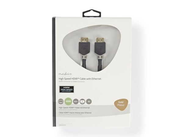 Nedis - HDMI-kabel med Ethernet - HDMI hann til HDMI hann - 5 m - skjermet - antrasitt - rund