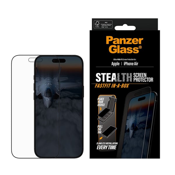 PanzerGlass Stealth skärmskydd för iPhone 17 Air, svart ram
