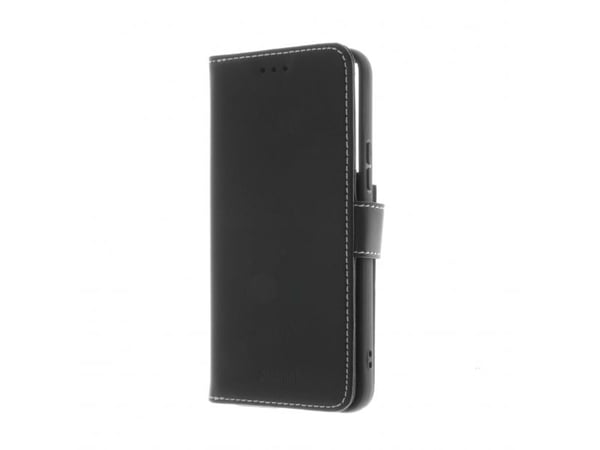 Insmat Exclusive - Vikbart fodral för mobiltelefon - genuint läder, termoplastisk polyuretan (TPU) - svart - för Samsung Galaxy S22