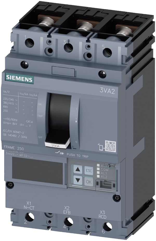 Siemens 3VA2216-5MP32-0AA0 -katkaisija, 1 kpl. Säätöalue (virta): 64–160 A Kytkentäjännite (maks.): 690 V/AC (L x K x S) 105 x 181 x 86 mm, IP40