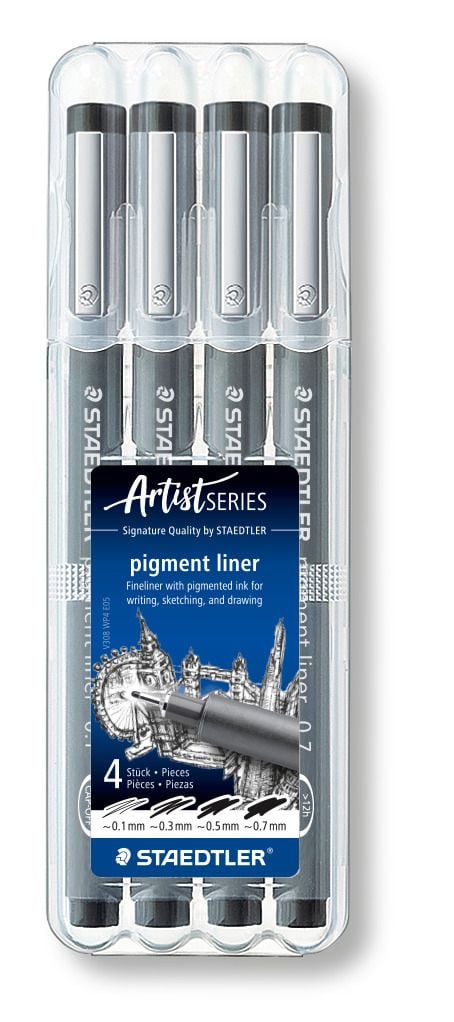 STAEDTLER pigment liner 308 - Fineliner - svart - fargeblekk (en pakke 4)