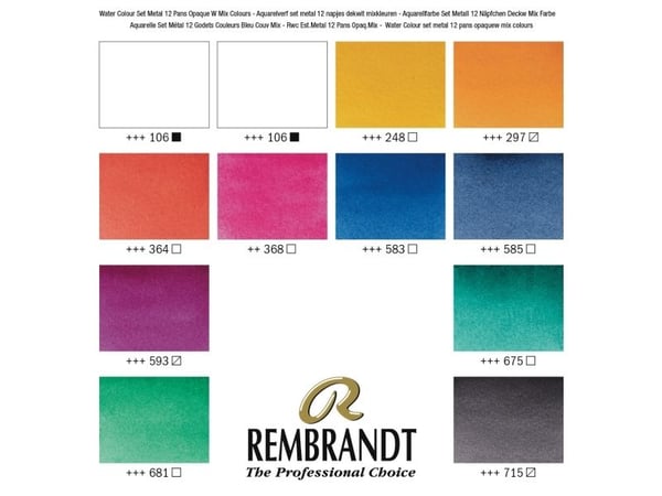 Rembrandt akvarell metallförpackning: Opaque White färgval, 12 pans + pensel