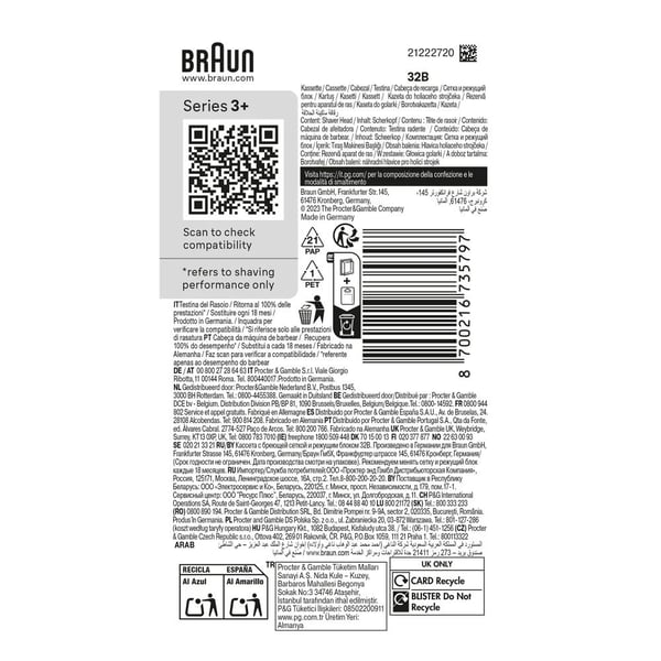 Braun 32B vaihtoterä Series 3+ -parranajokoneeseen, musta