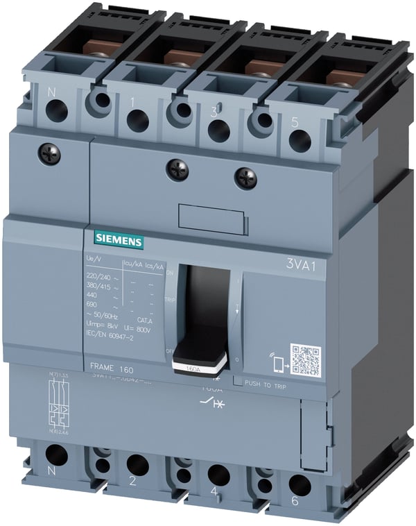 Siemens 3VA1196-3GD42-0AA0 effektbryter 1 stk, innstillingsområde (strøm): 16–16 A, koblingsspenning (maks): 690 V/AC, 101,6 x 130 x 70 mm