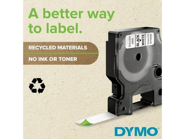 DYMO D1 - Polyester - selv-adhesiv - svart på hvitt - Rull (0,6 cm x 7 m) 1 kassett(er) merketape - for LabelMANAGER 100, 160, 210, 220, 260, 280, ...