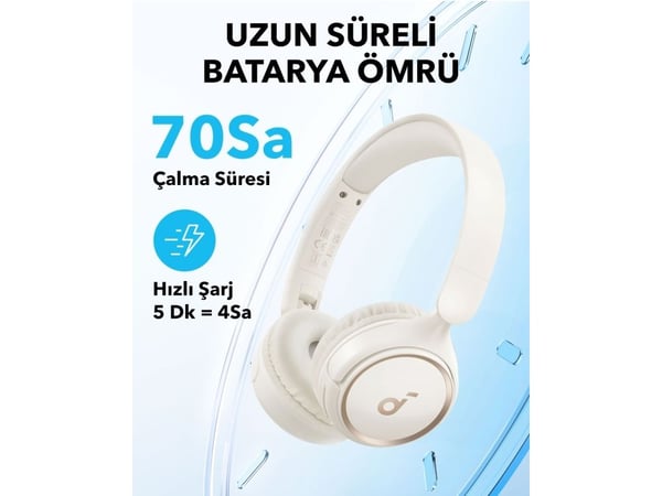 Soundcore H30i - Hörlurar med mikrofon - på örat - Bluetooth - trådlös, kabelansluten - 3,5 mm kontakt - vit