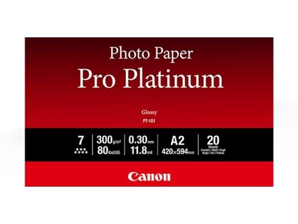 Canon Photo Paper Pro Platinum PT-101 - Glansigt - 300 mikron - A2 (420 x 594 mm) - 300 g/m² - 20 ark fotopapper