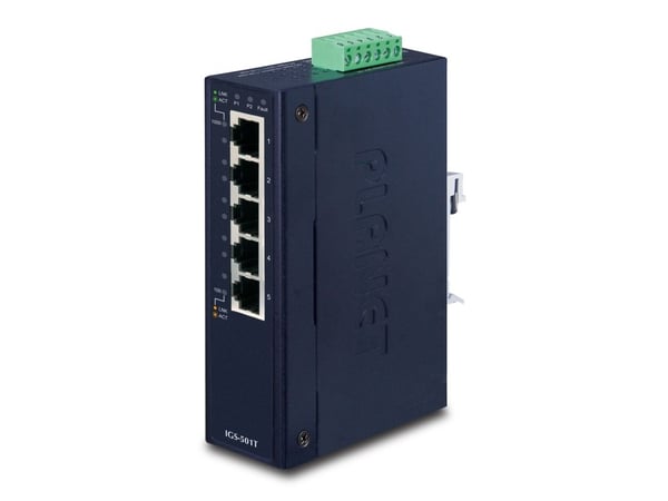 PLANET IGS-501T - Switch - 5 x 10/100/1000 - DIN-skinnemonterbar - DC-strøm