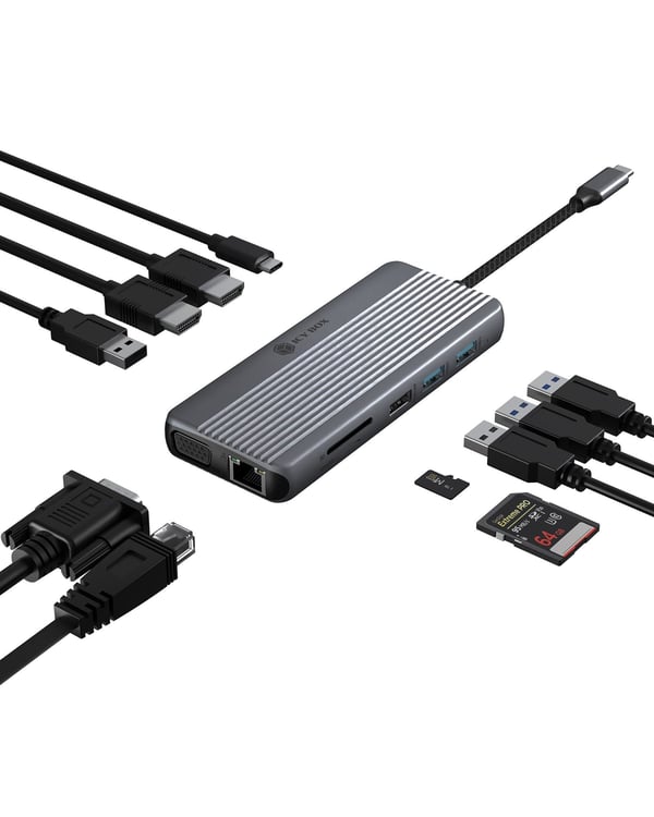 ICY BOX IB-DK4062-CPD - Dockningsstation - USB-C 3.2 Gen 1 - 2 x HDMI, VGA - 1GbE