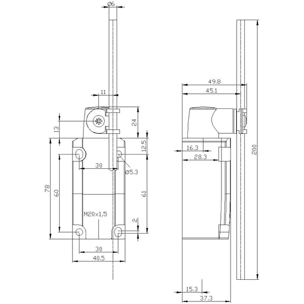 Siemens 3SE51120CH82 3SE5112-0CH82 Pysäytyskytkin 6 A Pyörivä asema, muovitanko IP65, IP67 1 kpl 1 kpl