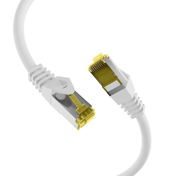RJ45 patchkabel S/FTP, Cat.6A, LSZH, Cat.7 råkabel, 0,15m, hvit Den skjermede Cat.6A RJ45 patchkabelen sikrer svært gode egenskaper for 10 Gigabit ...