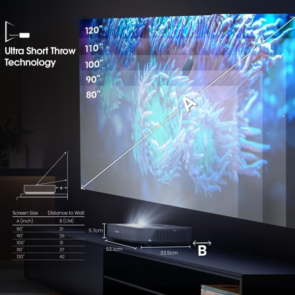 Hisense PL1SE DLP-laserprojektor 4K 2100 ANSI lumen ultrakortkast