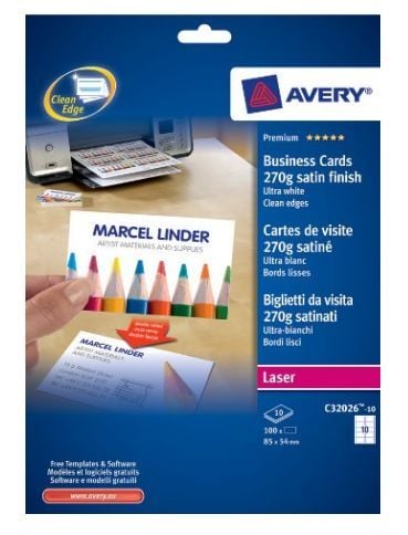 Avery Quick&Clean C32026-10 - Matt - hvit - 54 x 85 mm - 270 g/m² - 100 kort (10 ark x 10) visittkort
