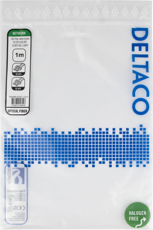DELTACO - Patch-kabel - SC/UPC till SC/APC - 1 m - 1 m - fiberoptisk - duplex - OS2 - gul