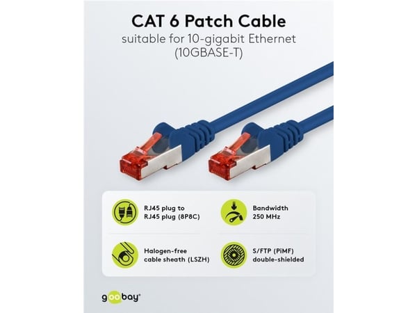 Goobay 66629, 2 m, Cat6, S/FTP (S-STP), RJ-45, RJ-45, Blå, Röd